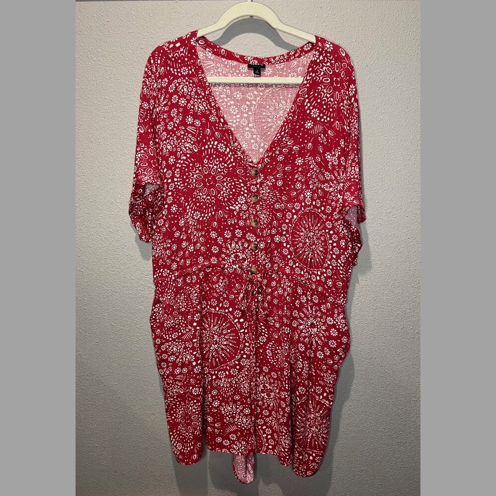 Torrid Red/White Printed Rayon Slub Short Sleeve Romper Size 3